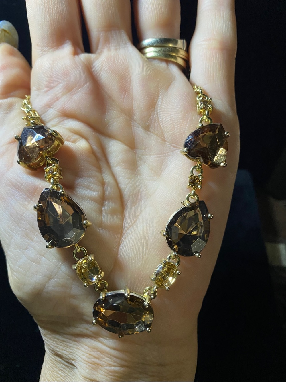 Vintage J Crew Amber Champagne tone Hearts Tear Pear Oval Crystal Rope Chain